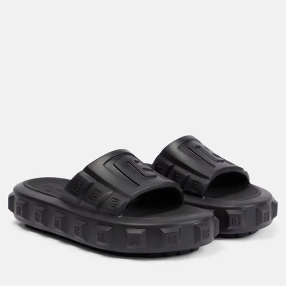 Brand New BALMAIN Ari Black Logo Rubber Slides 38-39 - Picture 2 of 12